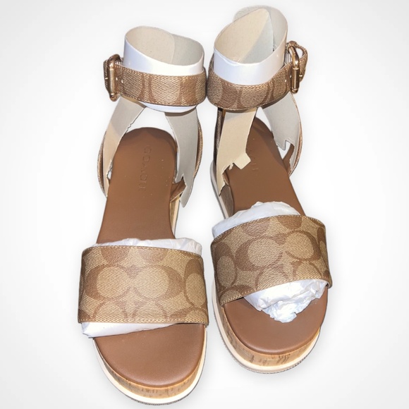 EUC Coach Talulah Sig Platform Sandal Khaki/Saddle Size 8 - Picture 1 of 8